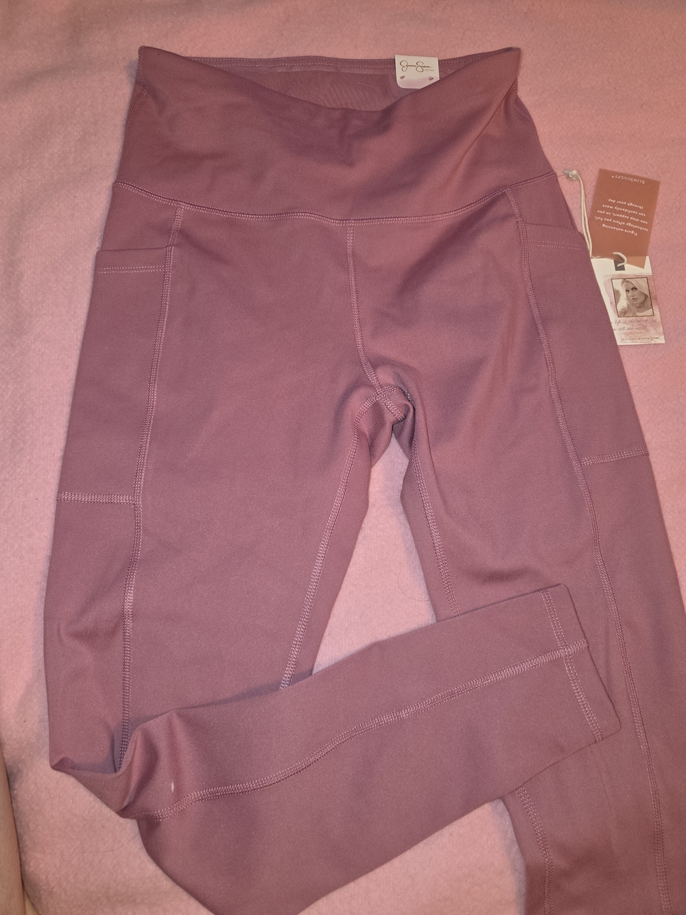 Mauve High-Waist Active Leggings with Side Pockets - Picture 3 of 4